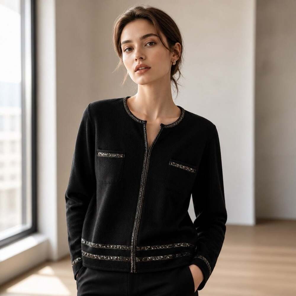 Marisa Christina Vintage 100% Wool Black Zip Cardigan Jacket